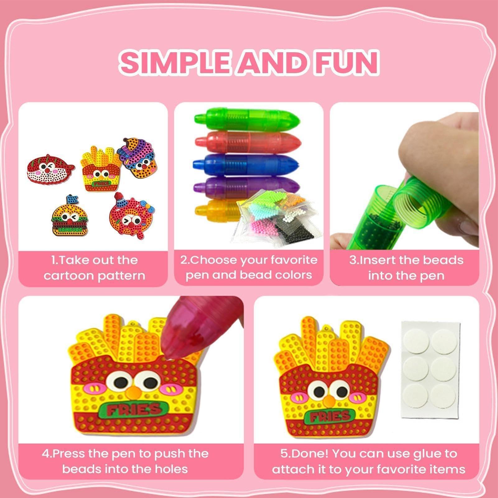 DIY Bead Craft Kit, Cartoon Food Shape, Creative Refrigerator Magnet Keychain, Parent-Child Interactive Craft Materials Pack, Diy Beads Kit