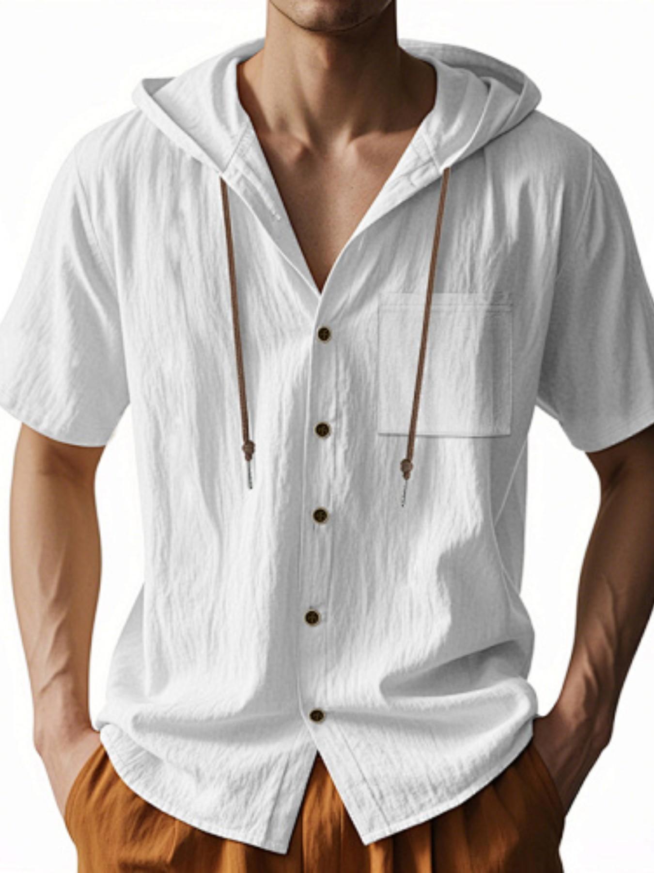 Men's Loose Linen Shirt Long Sleeve Hooded Beach Casual Jacket, Fall Fashion European Style, Trendy Design, Comfortable Fit