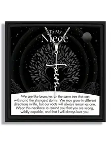 1 piece birthday gift for niece cross letter necklace gift box with blessing card and box Dainty cross necklace