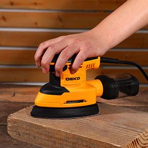 DEKO Electric Detail Sander, Equipped With 3 Multi-Function Sanding Pad Attachments, 12 Sandpapers, And A Dust Collection Box, Ideal For DIY Sanding Projects, Woodworking, Cabinet Refinishing, And More.