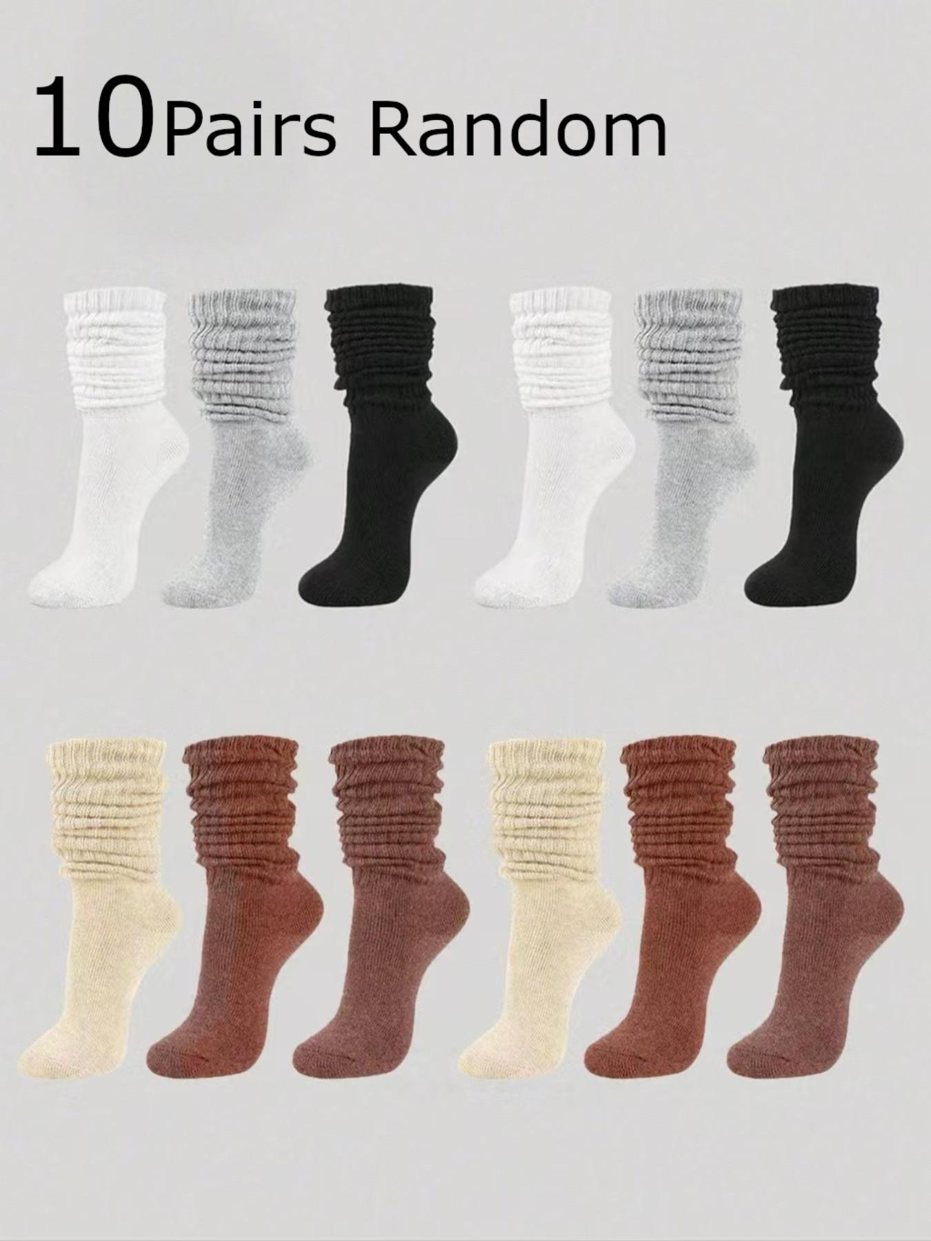 Socks Set, Girls' Solid Color Crew Socks, Simple Versatile Knitted Split-Toe Socks, Fall Winter Warm Mid-Calf & Long Socks, Casual Soft Socks, Casual Comfy Socks
