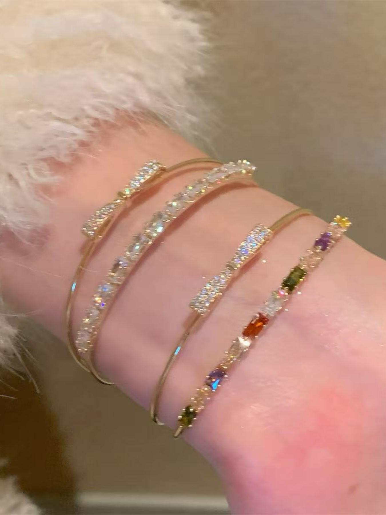 Exquisite Zirconia Bow Bangle, Versatile Stackable Bracelet, Unique Design Gemstone Jewelry, Gift for Girlfriend