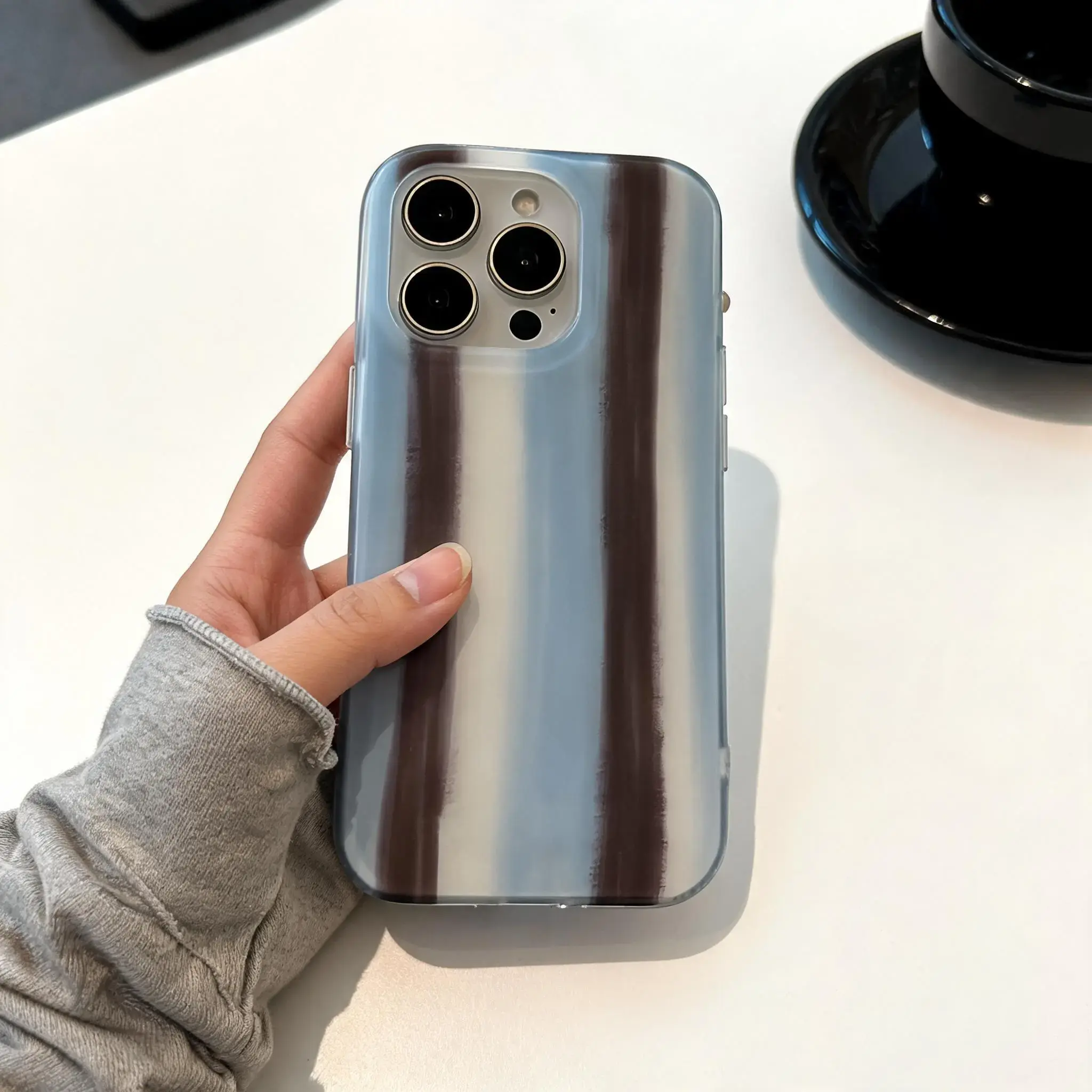 IPhone13/16/17 Promax | Contrast Blue Brown Stripes | Fashion Stripes | Best Friend Gift | Suitable for iPhone 11 12 13 14 15 16 17 Pro Max | Protector Cover
