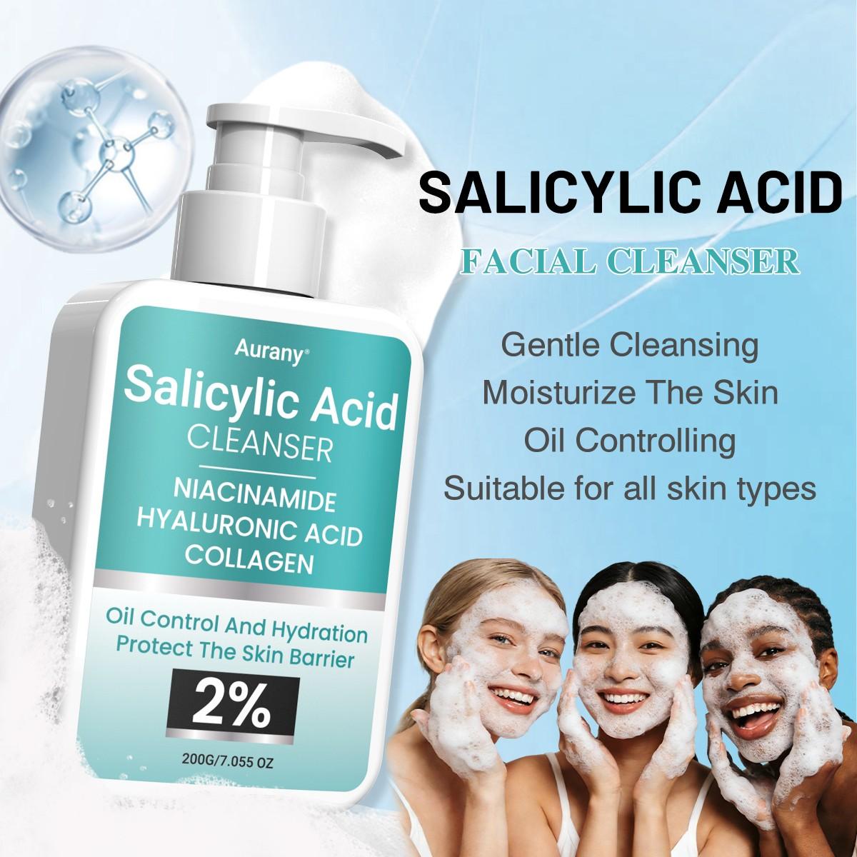 Salicylic Acid Cleanser,Acial Cleanser,Facial Cleansing,Foaming Face Wash, Helps Clear & Prevent Acne Breakouts, Oil Free, Excess Oiloil Control And Hydrationprotect The Skin Barrier,Brightening & Even Skin Tone,Glowing Complexion Face Wash-200g