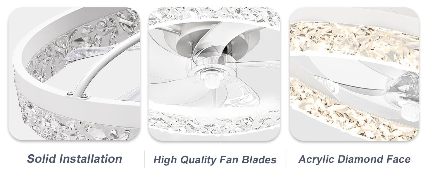 Modern Ceiling Fan with Lights and Remote, Dimmable LED Low Profile Flush Mount Bladeless Fans, Air Circulation 6 Speeds & 3 Color for indoor Bedroom App Control
