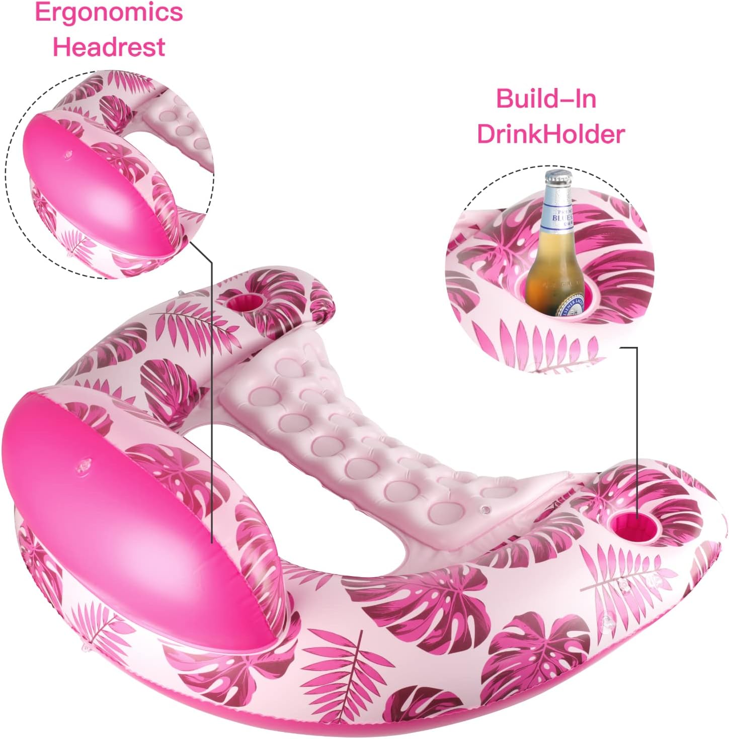 Pool Float with Canopy, Cup Holder - XL Pool Chair Lounge Float with Adjustable Sun Shade Cover, Drink Holder, Ergonomic Headrest,Inflatable Pool Float for Adults
