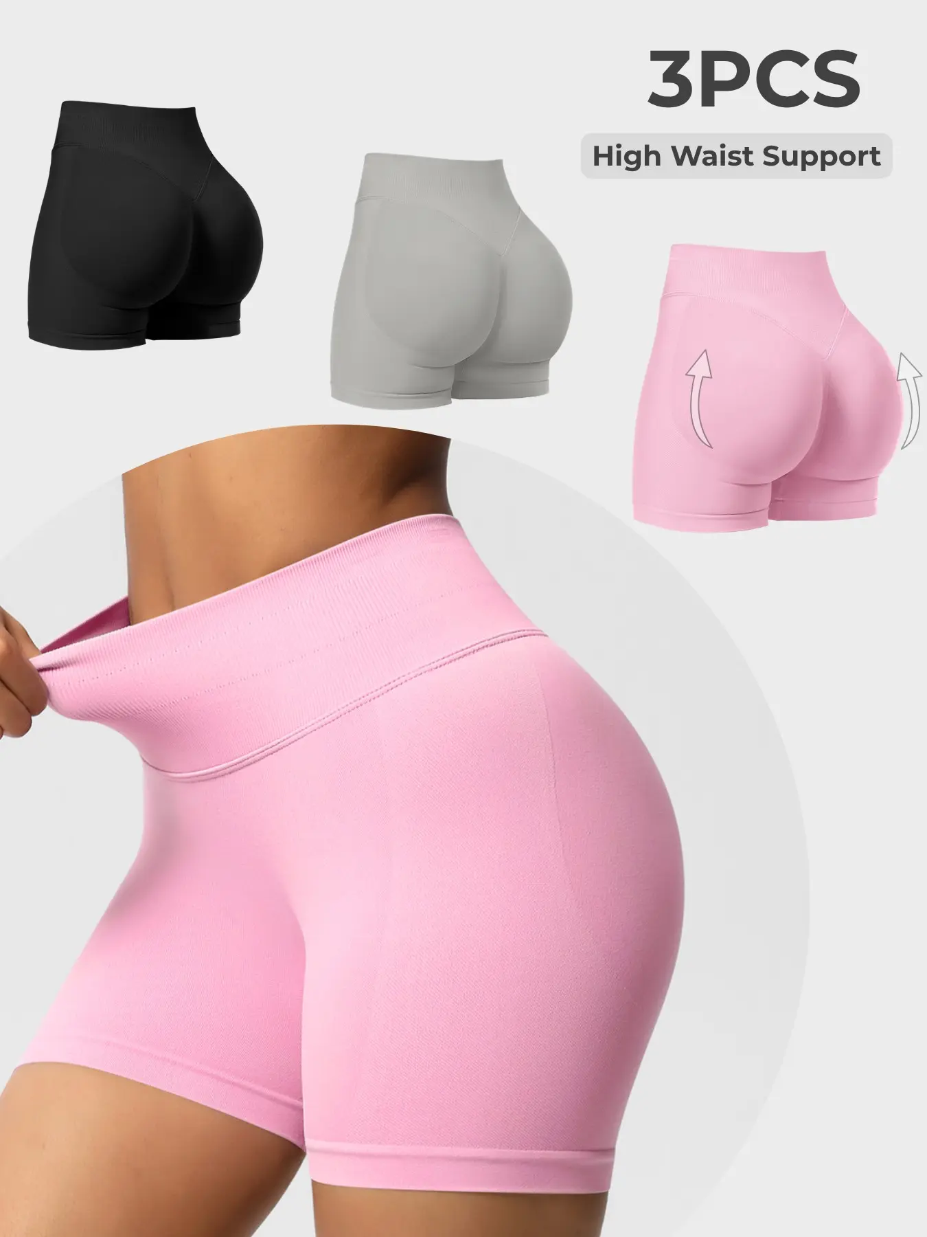 3PCS Women's High Waist Short Pants, Impact Scrunch Shorts, High Impact Tummy Control & Hip Lifting Cycling Sports Shorts, Quick Dry Seamless Athletic Pant, Shaping Workout Shorts, Running, Gymoutfit, Cycling, Daily Casual Wear