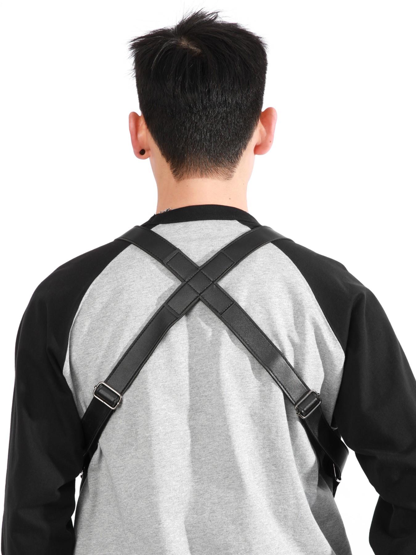 1pc Tactical style PU leather shoulder bag for men, multi pocket adjustable shoulder strap functional shoulder bag, cyberpunk style workwear armpit bag, trendy and cool outfit with vest bag