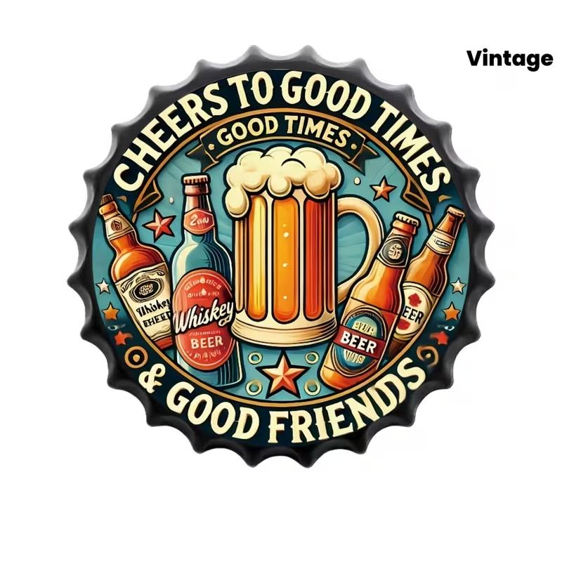 Vintage Beer Bottle Cap Metal Sign, 13.8 Inch Retro Wall Decor, Ideal for Home Bar & Pub, Perfect for Holidays Like Halloween & Christmas