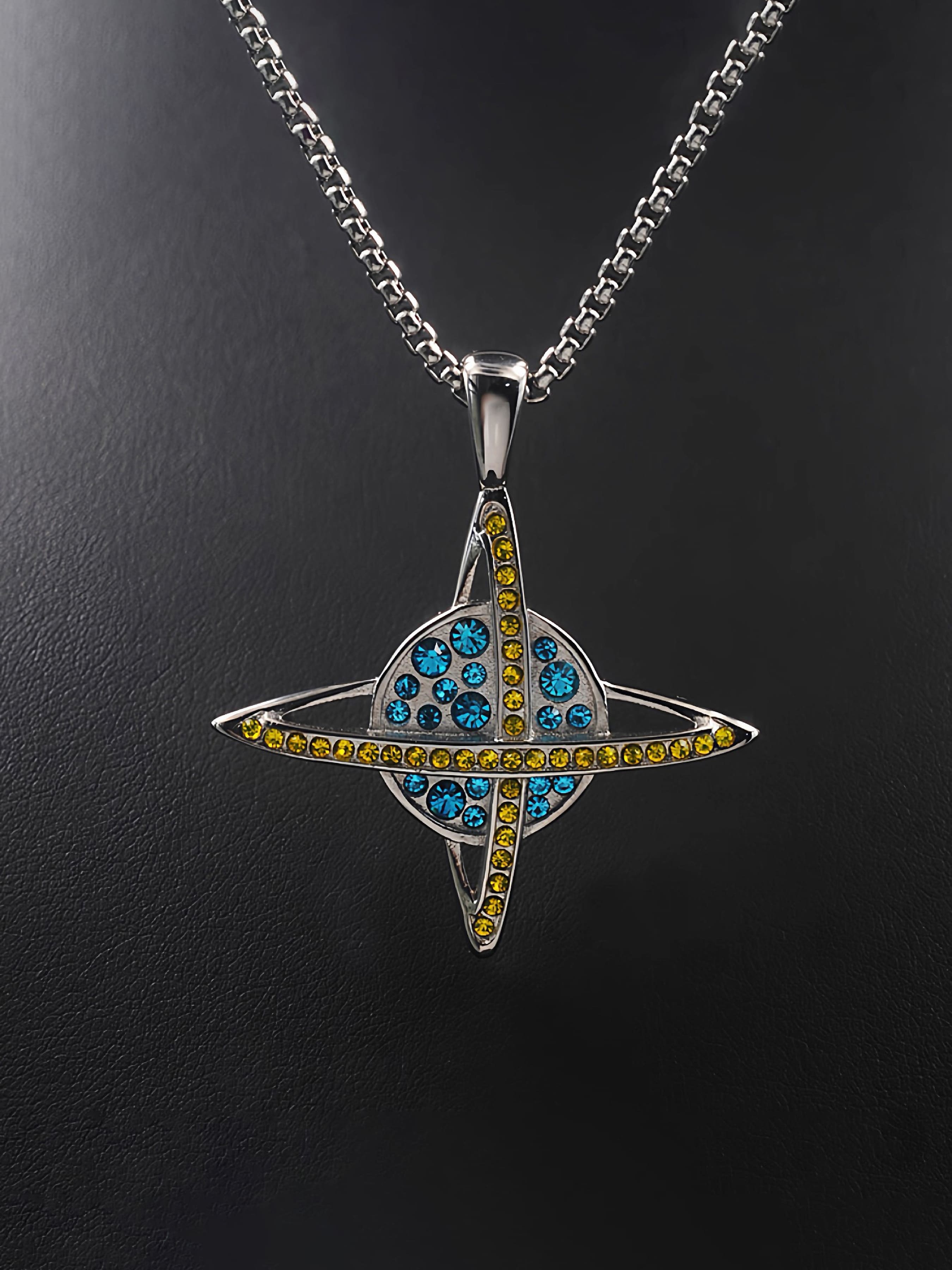 Trendy Hip Hop Universe Planet Pendant Necklace, Jewel Necklace, Unisex Zirconia Decorated Chain, Fashion Accessory for Any Occasion, Perfect Gift