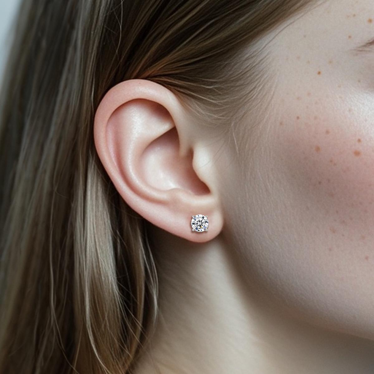 Delzzad 14k Gold-Plated Solitaire Four Prong Earrings Screw Back/Butterfly Back Lab-Created Moissanite Stud Earring S925 Sterling Silver Moissanite Jewelry Perfect Birthday Mother’s Day Christmas Gift for Women Studearrings