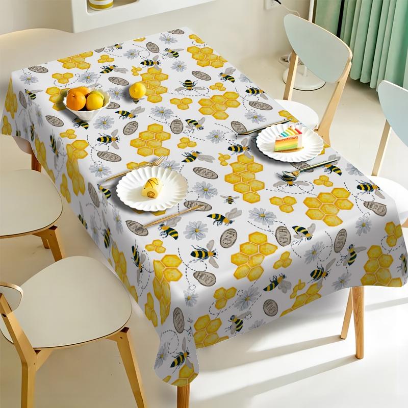 Honeycomb bee Pattern Printed Tablecloth, versatile throughout the four seasons, suitable for kitchen, hotel, and restaurant table decoration, enhancing dining atmosphere, and a must-have for versatile home decor.