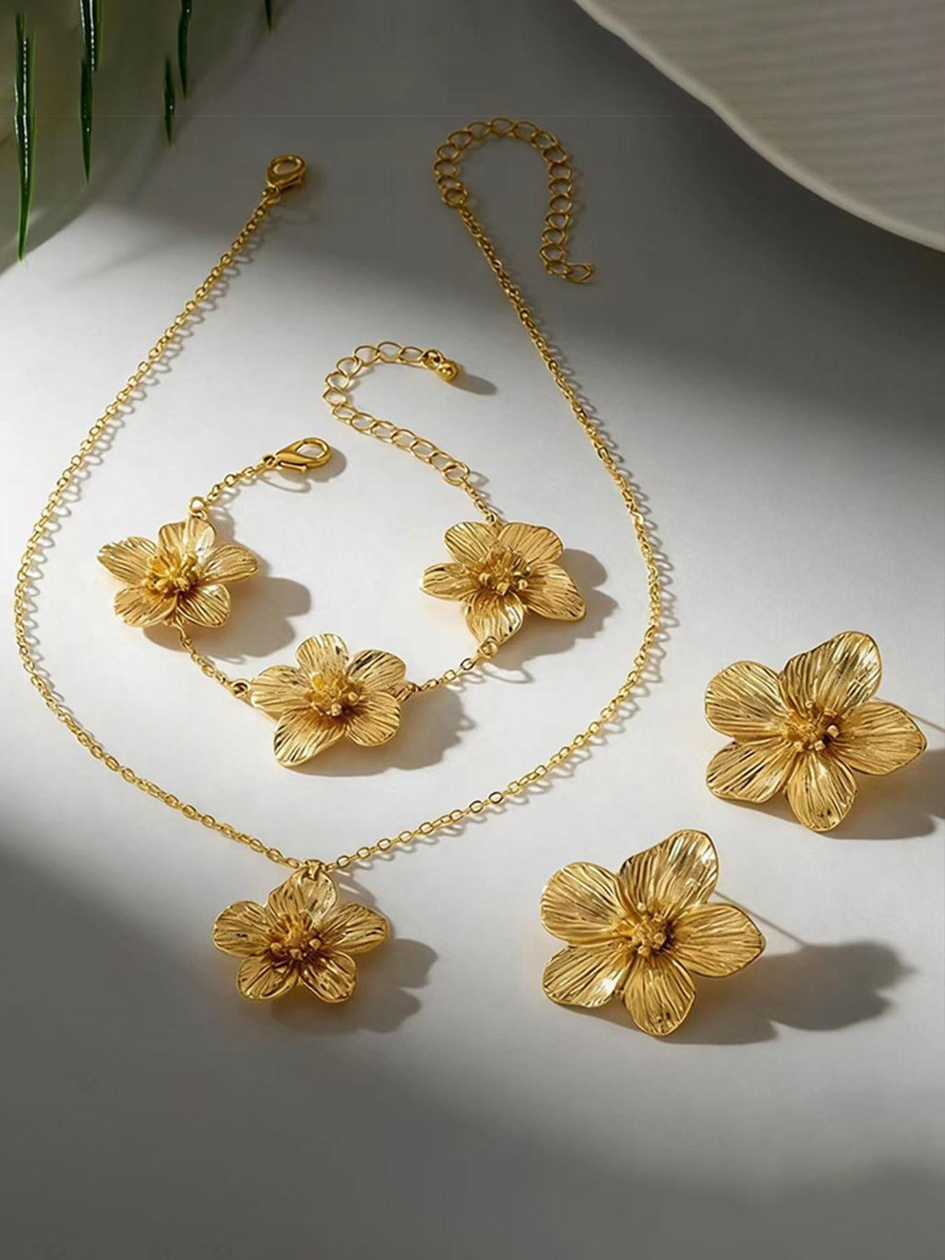 Luxury Floral Necklace Earrings Set, Unique Design Flower Jewelry Combo, Elegant Necklace and Earring Set for Women