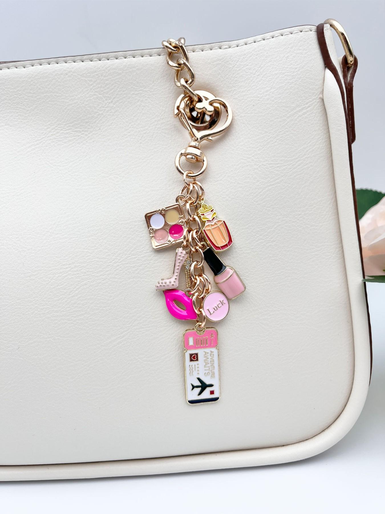 Travel Style Women's Keychain, Fashion Bag Charm, Lucky Makeup Bottle Accessory, Elegant Ticket Pendant, High Heel Shoe Decor, Wallet Ornament, Keychain Accessories, Key Ring Accessory