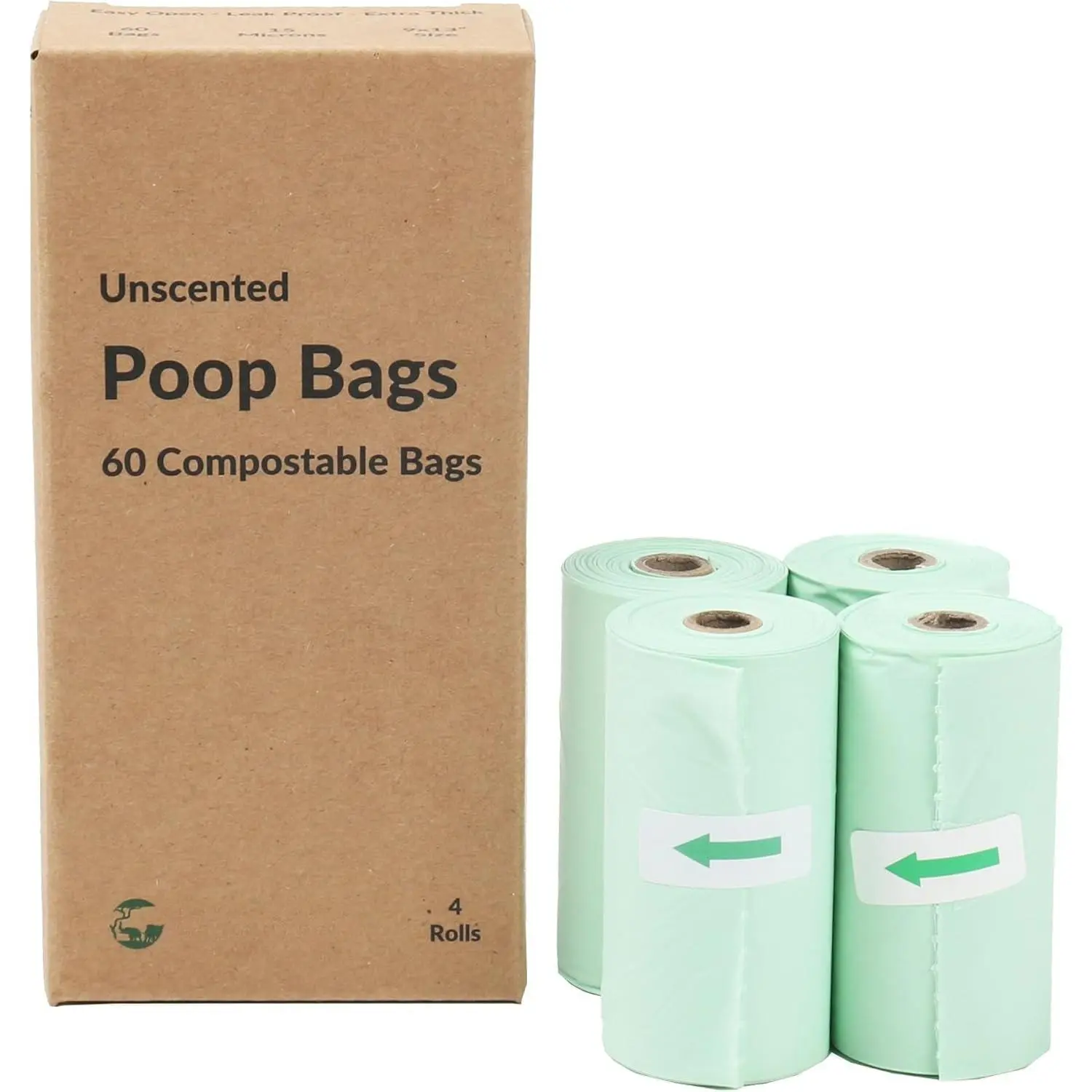 Compostable &   Poop Bags Leak-Proof and Extra Thick Light Green  Bags   Bags for Big and Small Dogs - Unscented -  (Pack of 60)