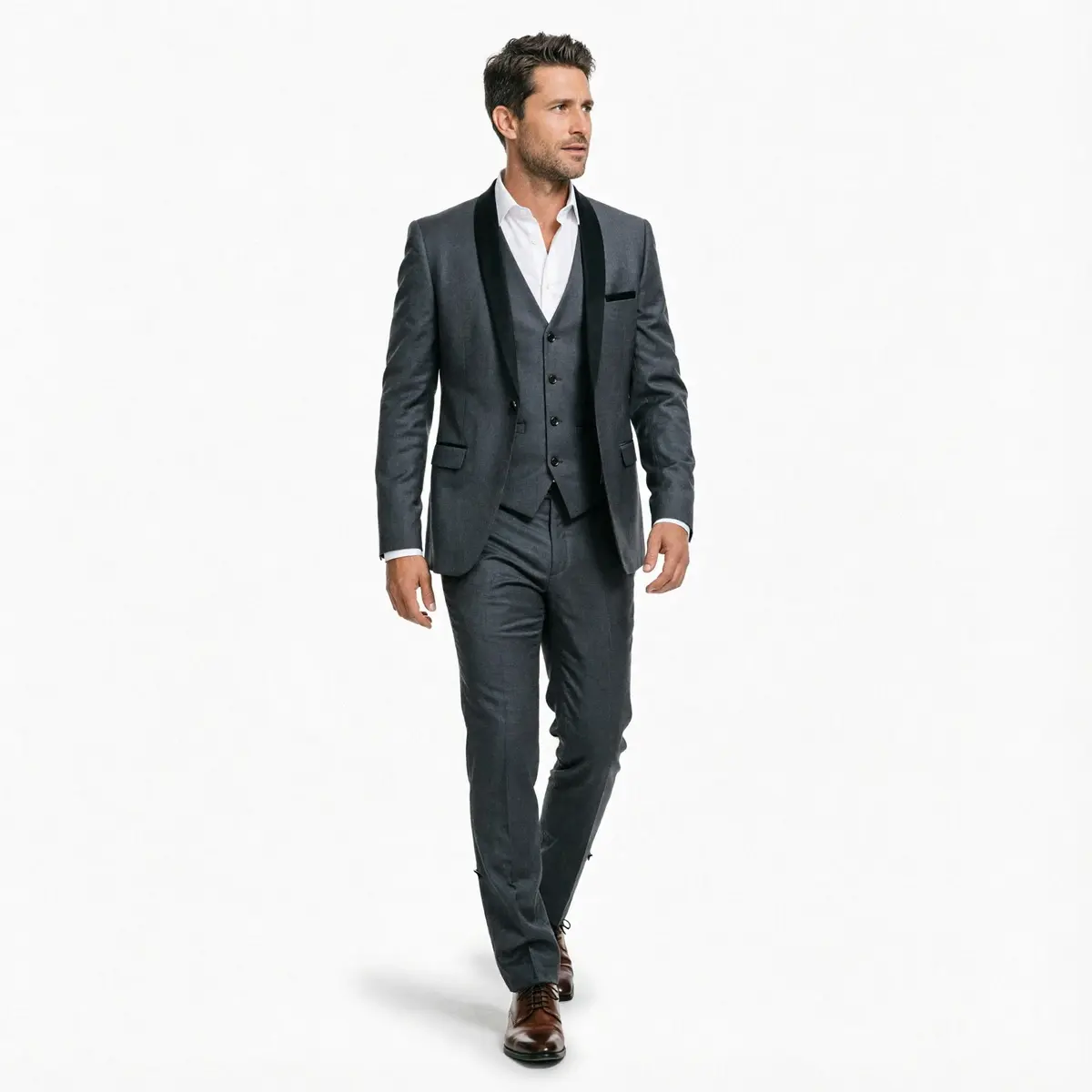 Men's Tailored Three-Piece Suit Set with Notch Lapels, Waistcoat, Flat-Front Trousers for Weddings, Gala, and Formal Occasions