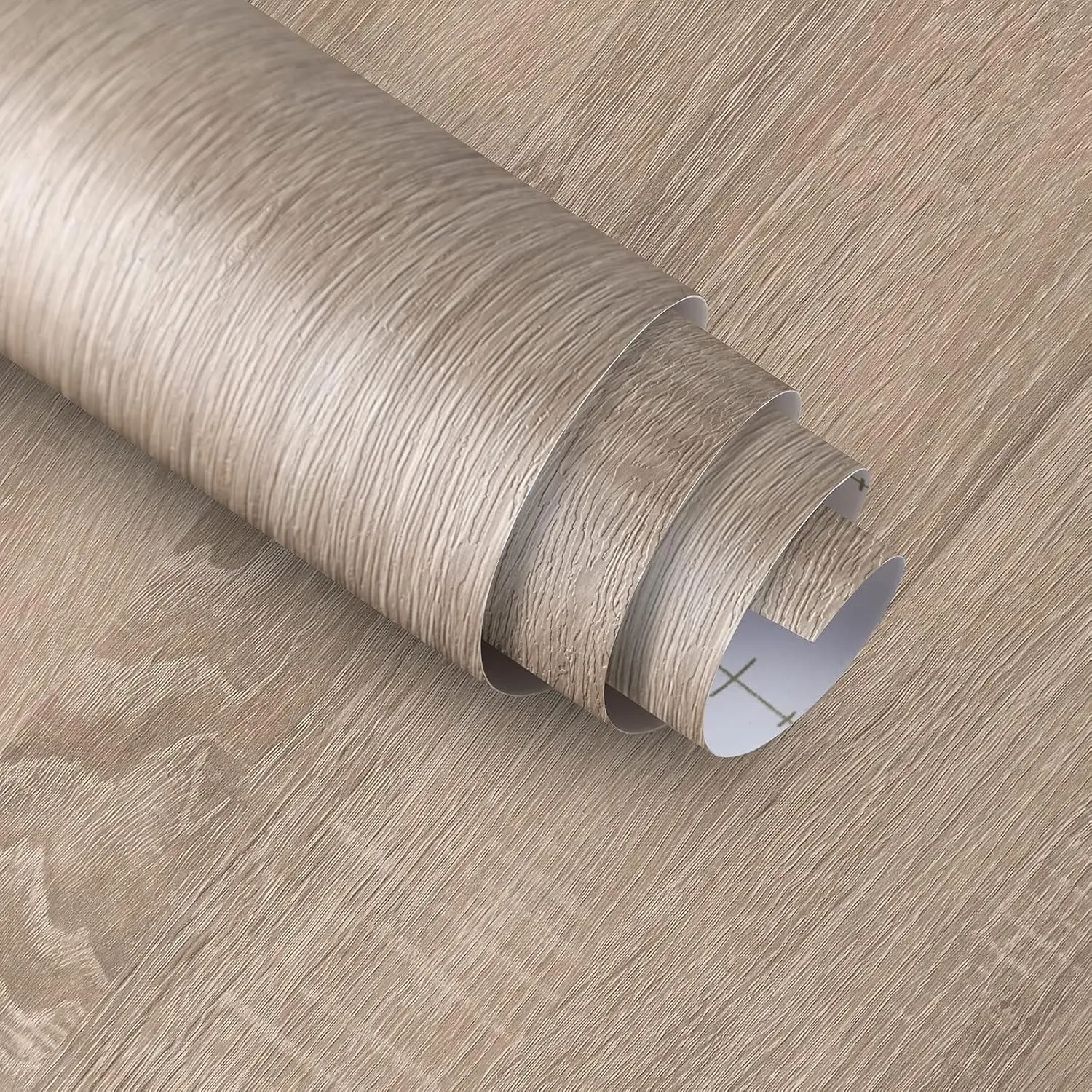 Light Brown Grey Oak Texture Peel-Stick Vinyl Wrap, Waterproof Removable Rectangular Roll (15.74in x 118in) for Kitchen Cabinet Covers