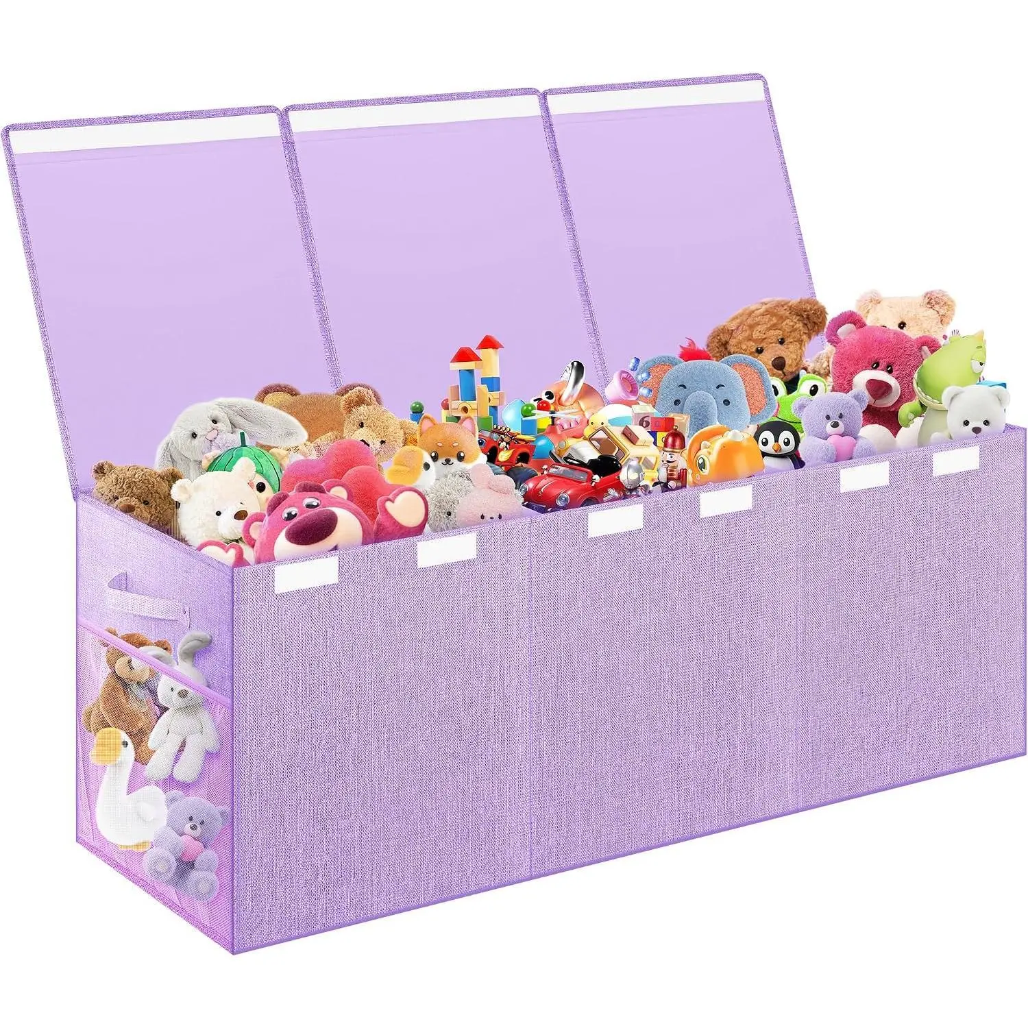 Extra Large Toy Box, Collapsible Toy Storage Organizer, 40"x16"x16", Purple | Sturdy Kids Toys Bin Chest with 2 Pockets and Dividers for Boys Girls, Dust-Proof, Nursery Bedroom Organization