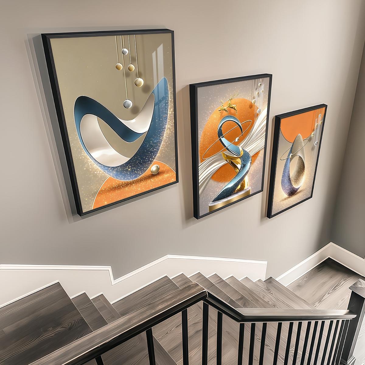 3 Counts Aluminum Alloy Framed Painting, Modern Abstract Geometric Sculpture Art Pictures, Home Decoration For Living Room, Bedroom, Office, Restaurant, Hallway Wall Decor, Odorless Print Artwork, Luxury Perfect Gift For Friends And Family