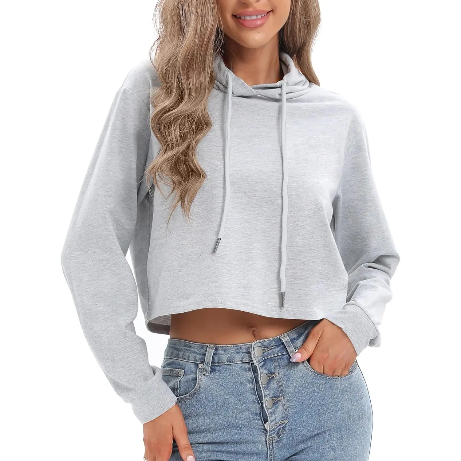 Women's Drawstring Cropped Hoodies for Women Workout Tops Sweatshirt
