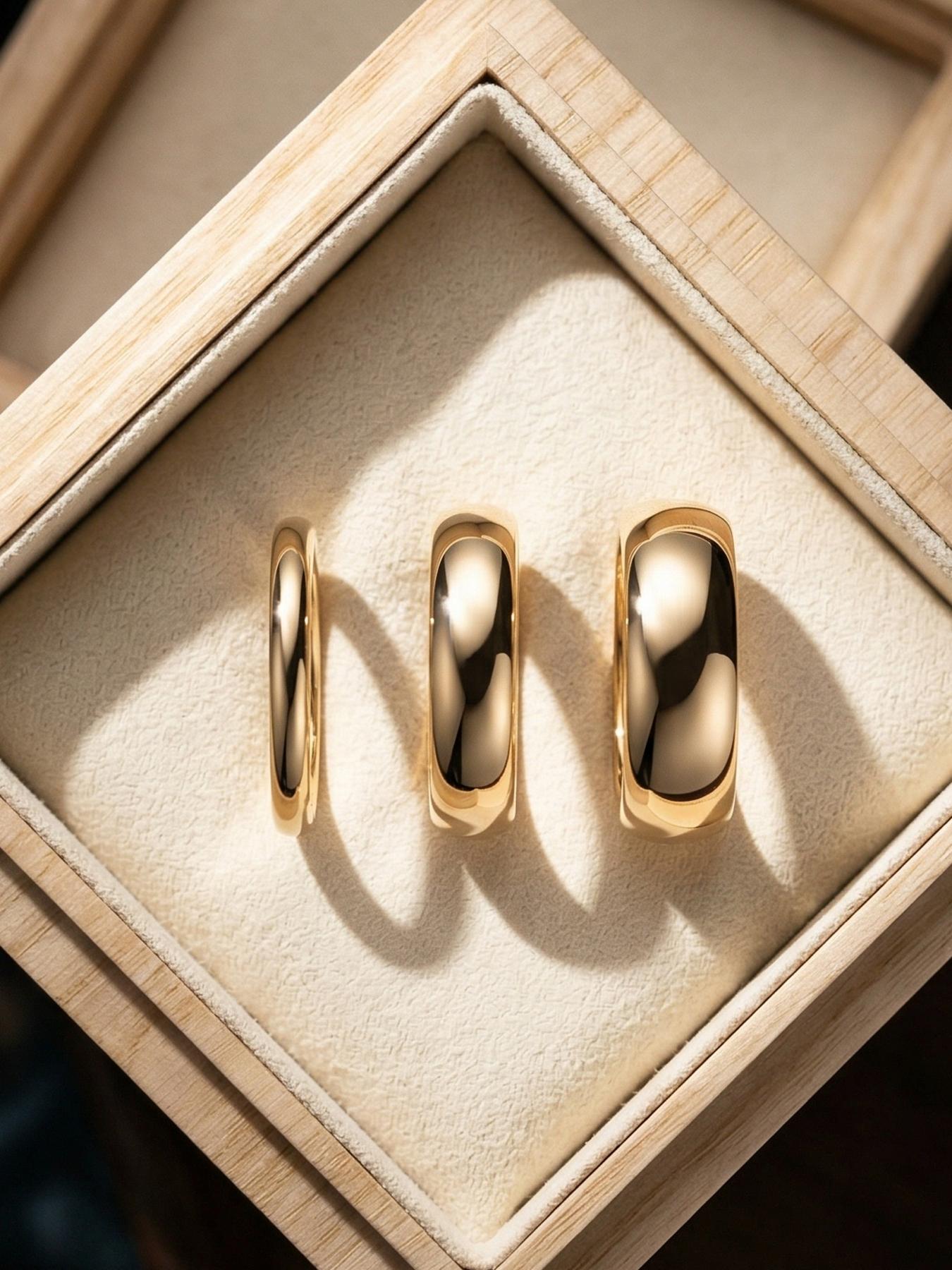 3-piece 18K gold stainless steel plain ring, high-end and niche, elegant ring with a smooth surface, high-quality jewelry ring / stainless steel material / colorfast / hypoallergenic / couple's style / suitable for festivals / parties / ideal gift