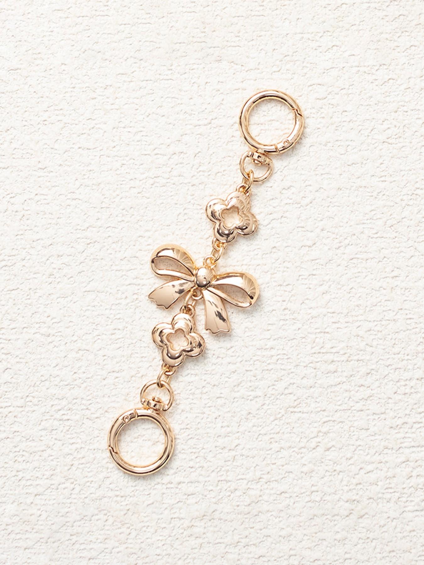 1PC Elegant Bow Flower Bag Chain Extender, Luxury Heart Clasp Handbag Charm, Aesthetic Rhinestone Keychain Accessory, Perfect Birthday Christmas Valentine's Day Gift for Women Girls, Trendy Bag Decor for Tote Backpack