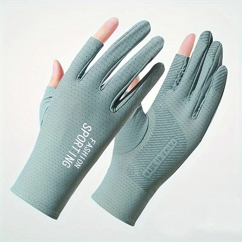 Summer Ice Silky Gloves for Women / Thin Stretchy Cycling Anti-Slip Driving Gloves with Exposed Fingers / Fiber Fabric