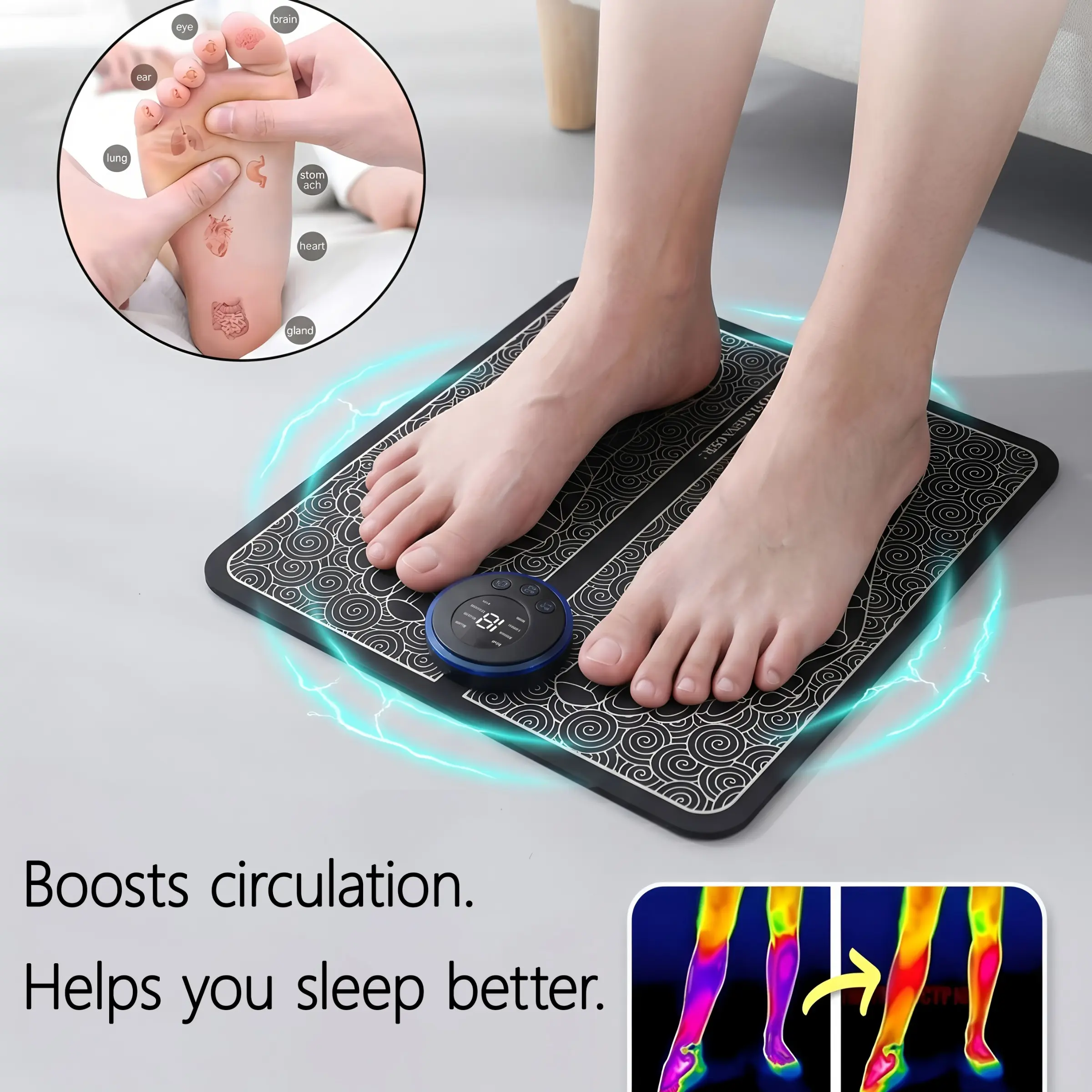 Rechargeable Foot Massager Pad, Electric Foot Massage Tool, Promotes Circulation, Improves Sleep Quality, Relieves Muscle Fatigue