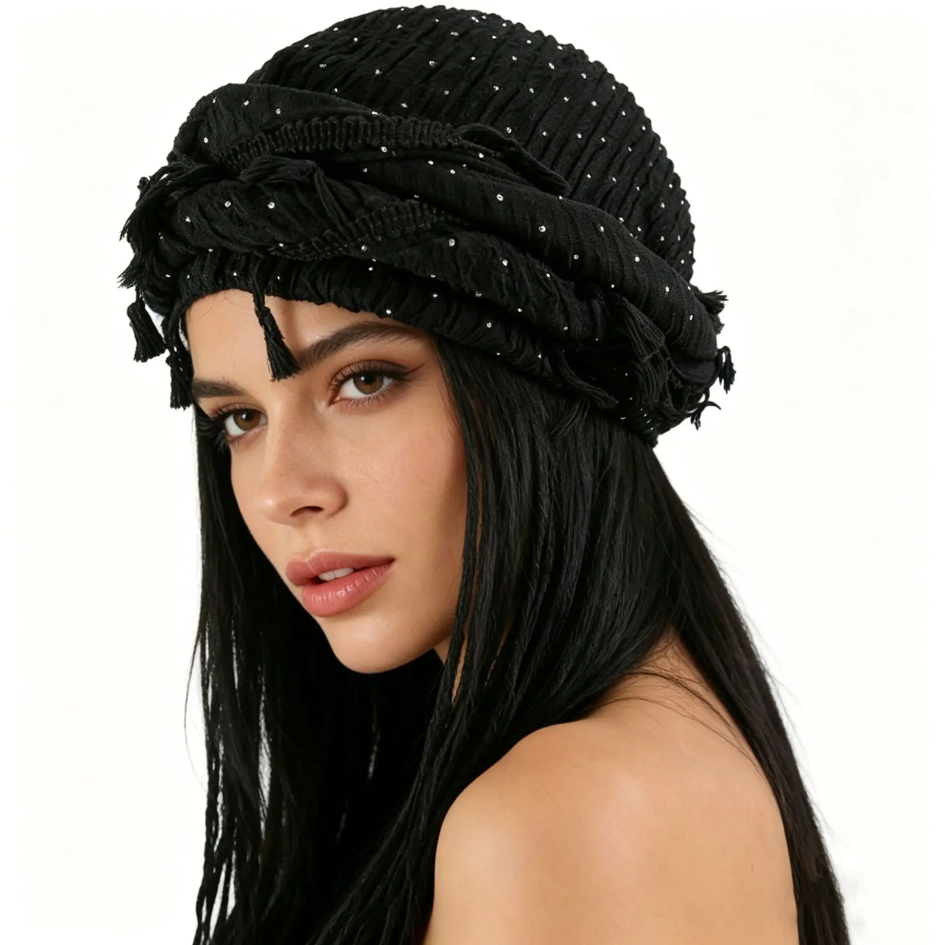 Dreadlock Tassel Hat for Women & Men, Y2K Reggae Beanie with Rhinestone Details, Colorful Boho Knit Headwear, Adjustable Hair Wrap for Festivals, Parties, Travel & Streetwear