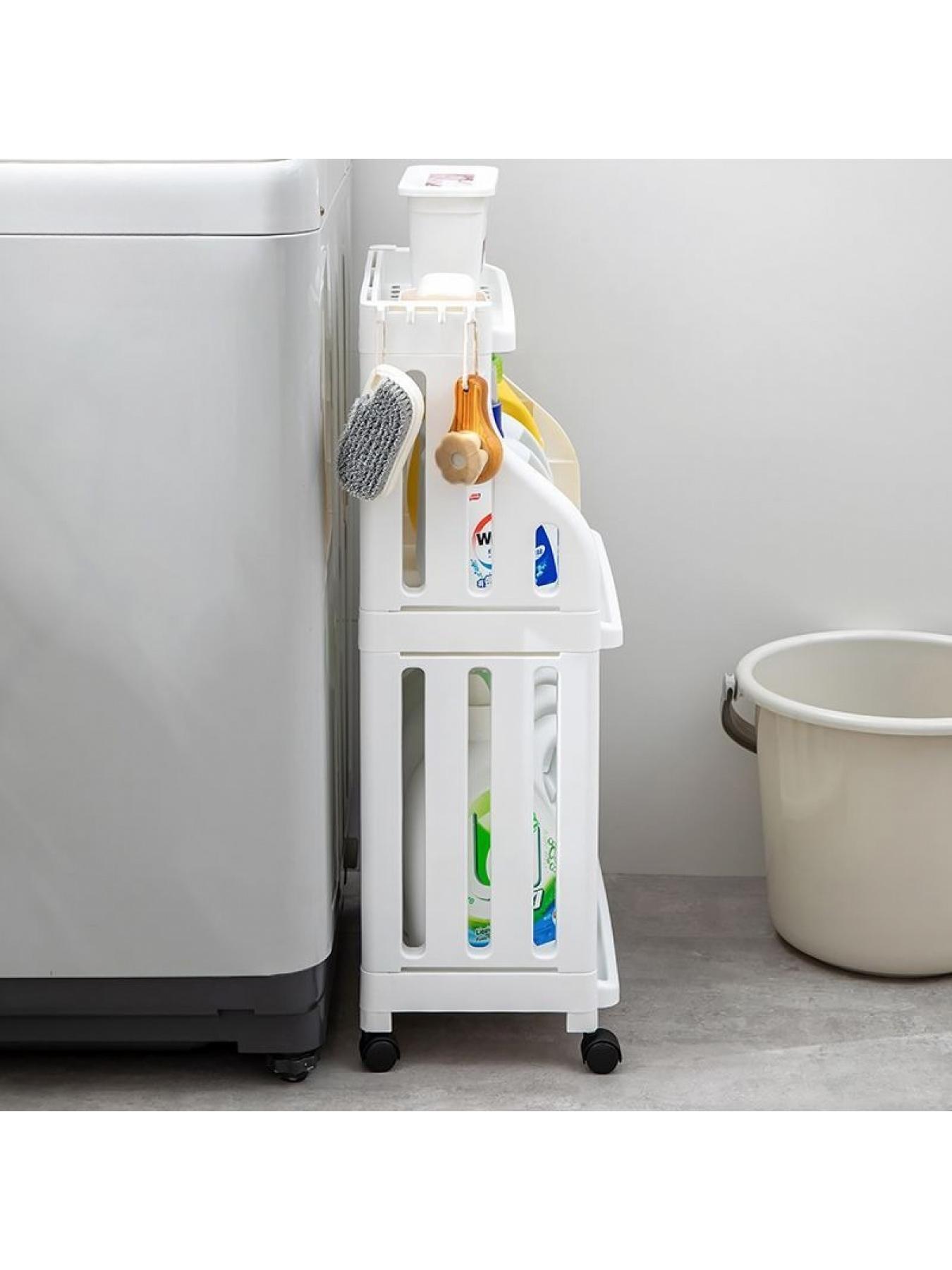 Rolling Bathroom Storage Cart with Wheels, Heavy Duty Mobile Shelf Organizer, No Assembly, Space Saving for Bathroom Kitchen Laundry Small Spaces