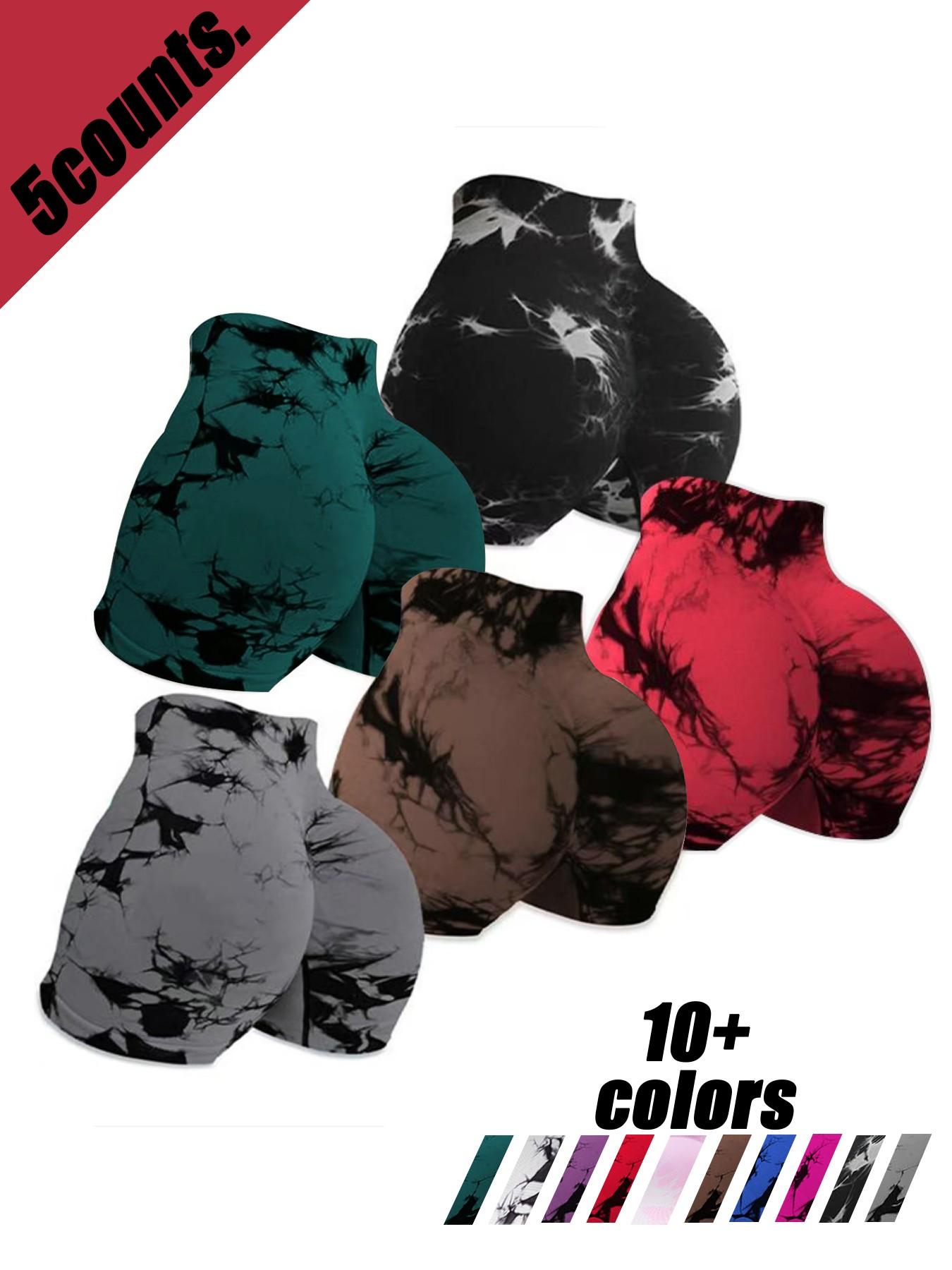 Women's High Waist Tie Dye Yoga Shorts, Elastic High Waist Butt Lifting Sport Pants, Seamless Slim Fit for Yoga and Running