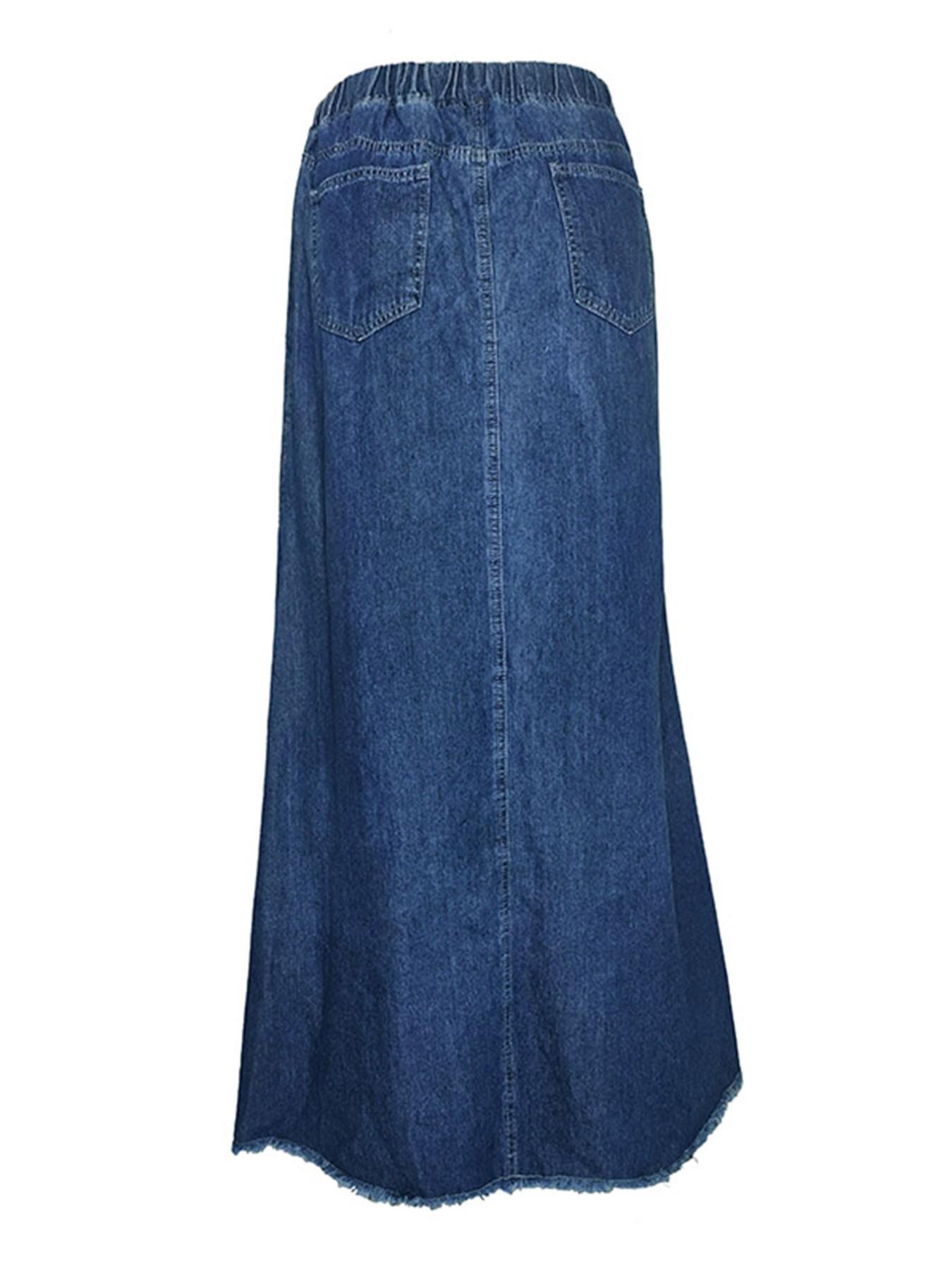 Women's Denim Skirt, Casual Loose-Fitting Baggy Maxi Skirt, Elastic Waist, Plain Surface, All Seasons, Comfortable Street Style