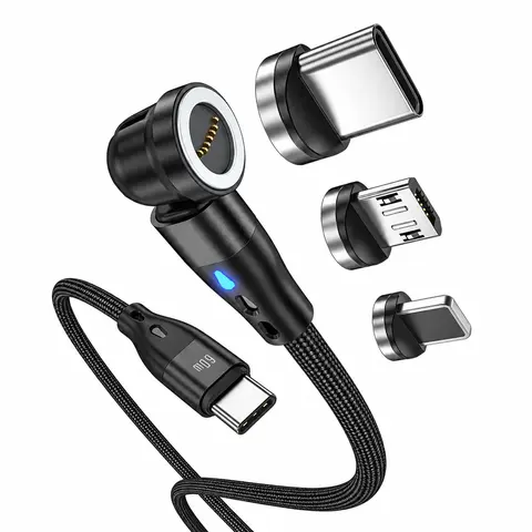 60w 3a Super Fast Charging Cable, 540° Rotating Magnetic Charger, Supports 3a Fast Charge & 480mbps Data Transfer, Nylon Braided, Micro USB/Type-C/iPhone