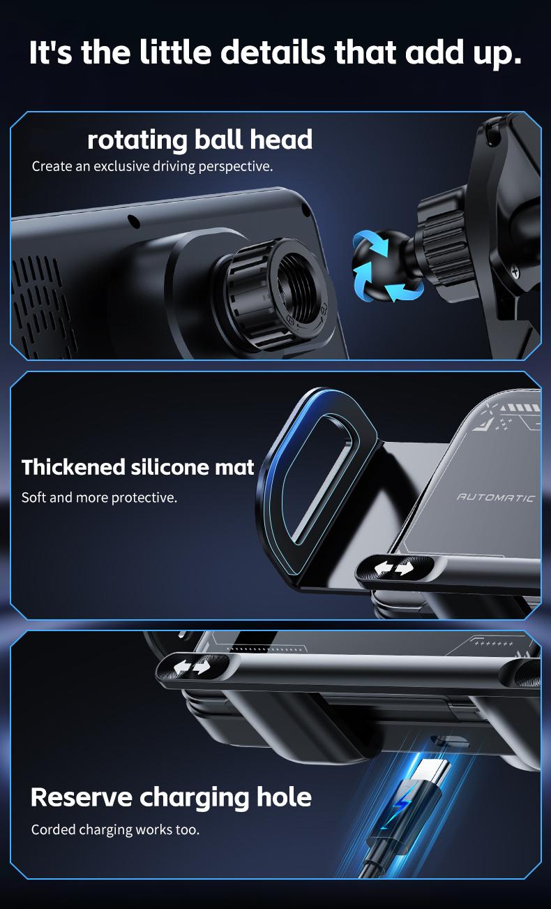 Vehicle Automatic phone holder for car , folding screen phone/tablet stand 15W wireless charger, 90-degree rotation, installed on car air outlet/center console, suitable for Samsung Galaxy ZFold6/5/4/3 Galaxy Z Fold/Notes other wireless charging phones