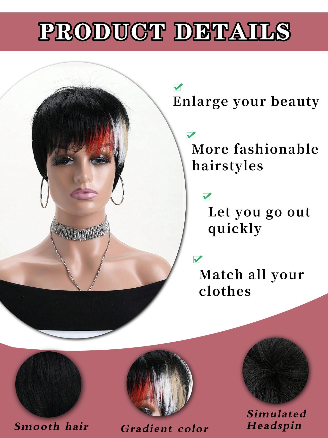 10 Inch Short Wig for Women, Gorgeous Fluffy Wigs with Bangs, Synthetic Fiber Pixie Cut Wig for Daily Party, Festival, Dance, Halloween Costume Parties