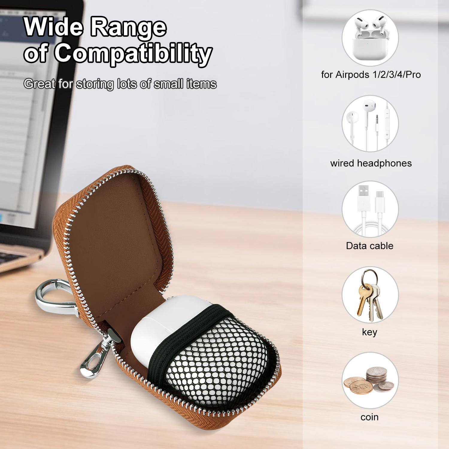 Universal Leather Earbud Case Compatible with Airpods 1/2/3/4/Pro Portable Headphone Storage Case PU Leather Zipper Key Wallet with Keychain for Wireless Earphones, Keychain Pouch Bag with Mesh Pocket, Audio & Video Accessories Universal Leather Earbud Case Compatible with Airpods 1/2/3/4/Pro Portable Headphone Storage Case PU Leather Zipper Key Wallet with Keychain for Wireless Earphones, Keychain Pouch Bag with Mesh Pocket, Audio & Video Accessories