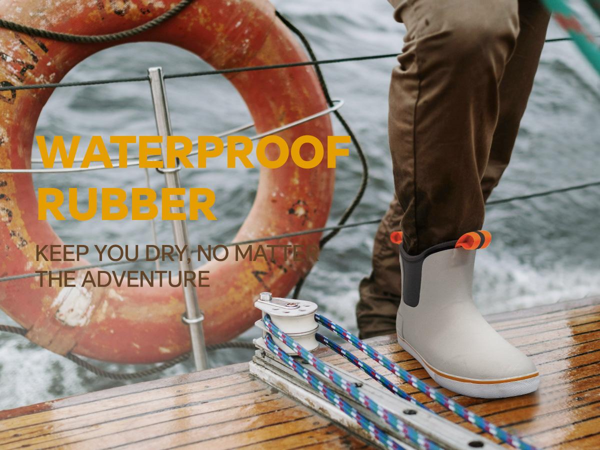 Furuian Men's Deck Boots Waterproof Neoprene Rubber Fishing Rain Boots Slip-Resistant Outsole Comfortable Ankle Booties for Gardening Boating Camping Sailing Summer Vibes