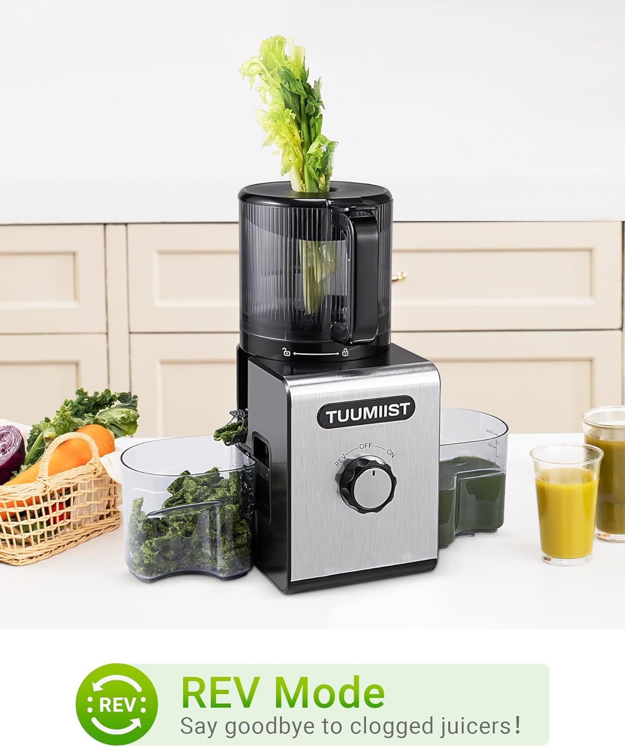 TUUMIIST Cold Press Juicer Machines – 6.5'' Large Feed Chute for Whole Fruits & Vegetables, High Juice Yield, Easy To Clean