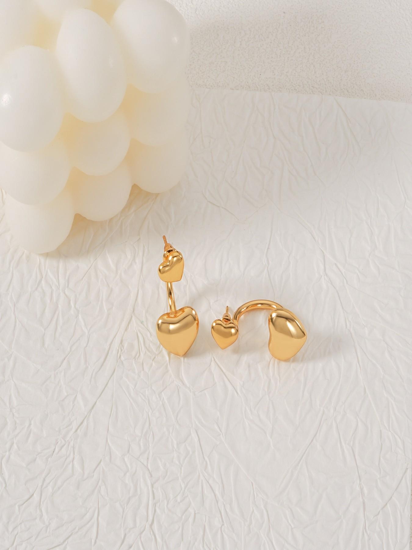 Chic 18k Gold Plated Stud Earrings Set, Creative Heart Design, Elegant Simple Jewelry for Women, All Seasons Fashion Accessories