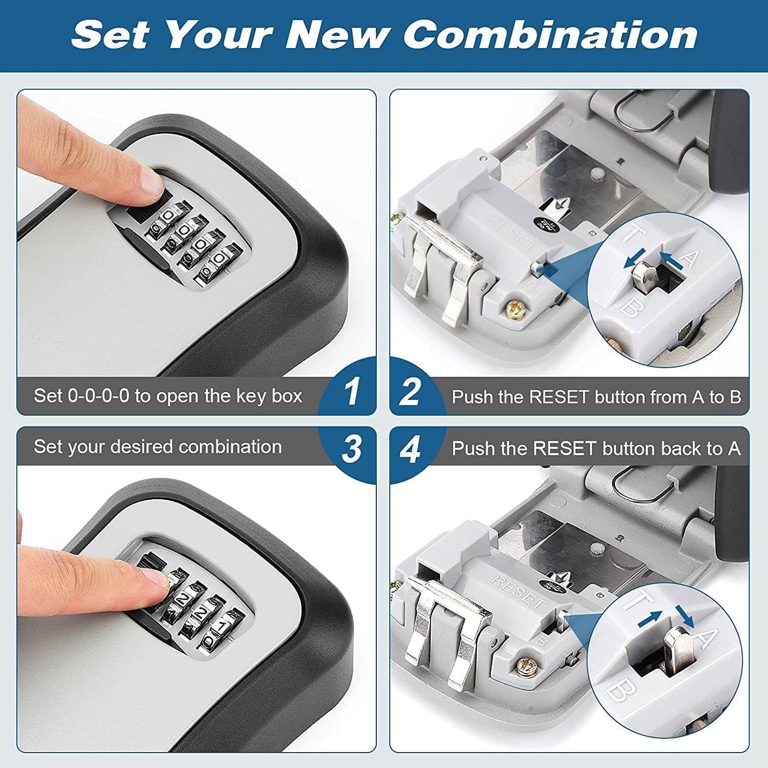Key Safe Wall Mounted with 4 Digit Combination code, Secure Key Storage Solution, Ideal for Home and Office Use