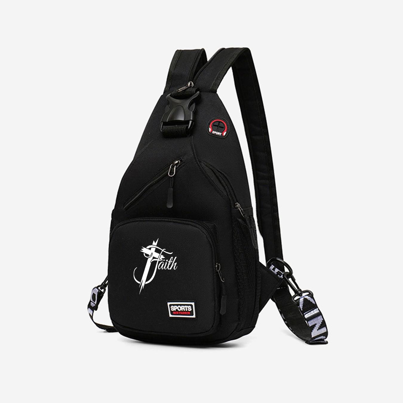 "Faith" Cross Print Sling Bag, Unisex Fashion Streetwear Chest Backpack, Unique Gift for Faith Enthusiasts, Great for Anniversary, Holiday, Daily Commute