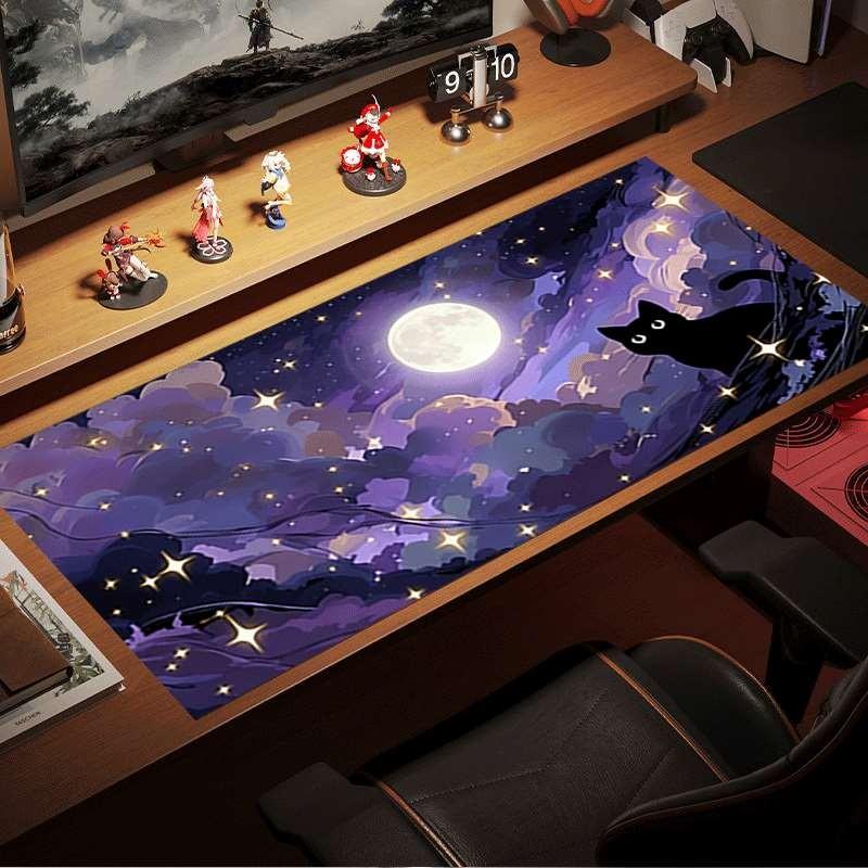 Durable Large Anti-Slip Rubber Mouse Pad, Cat Silhouette Art, Gaming Office Desk Mat, Perfect Holiday Gift, Multi-Functional Keyboard Pad