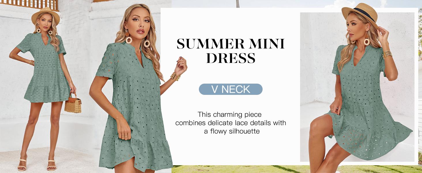 Wenrine Women’s Summer Lace Dresses Eyelet Casual Flowy Babydoll Swing Short Sleeve V Neck Tunic Dress Wenrine Women’s Summer Lace Dresses Eyelet Casual Flowy Babydoll Swing Short Sleeve V Neck Tunic Dress