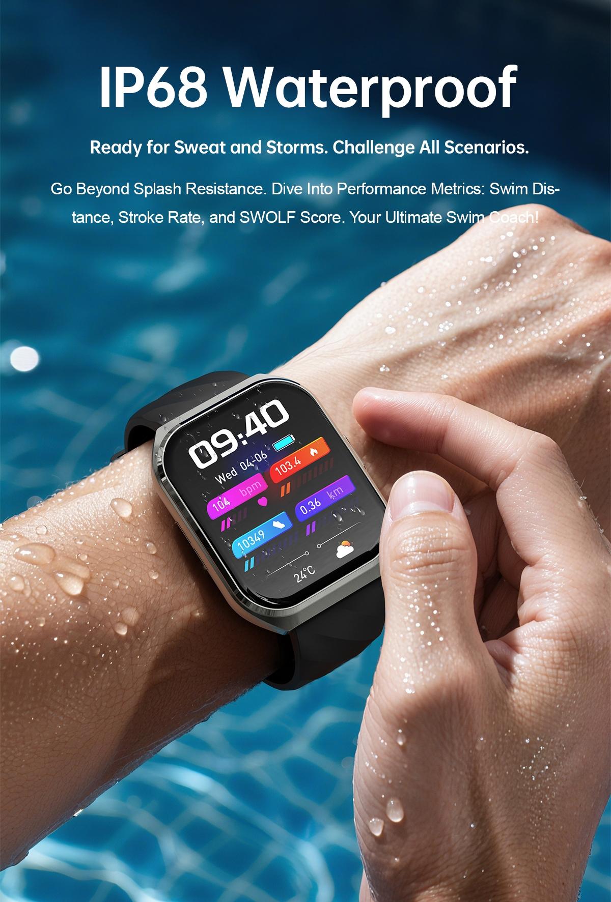 MT66 Large Screen Bluetooth Smart Watch BT 5.4 Calling Long Battery Life Sleep and Heart Rate Monitor for Office Gym Casual Wear