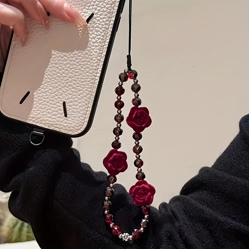 1pc Gothic Red Velvet Rose Bead Phone Pendant - Stylish Acrylic Keychain and Bag Hanging Ornament with Intricate Floral Design, Perfect for Phones and Accessories, Keychain Phone Pendant, Phone Charm, Phone Accessory