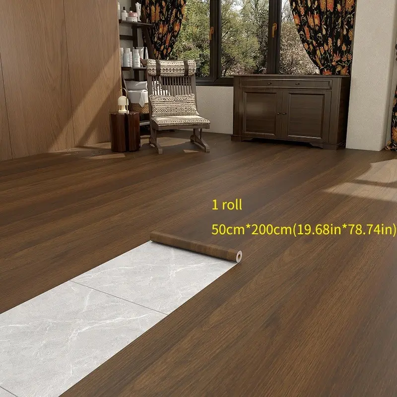 1 roll, 50cm*200cm(19.68in*78.74in), wood grain Vinyl flooring Roll, peel and stick remove wall panels, quick-apply adhesive covers 10.76 Sq. ft, waterproof, easy cut, suitable for floor.