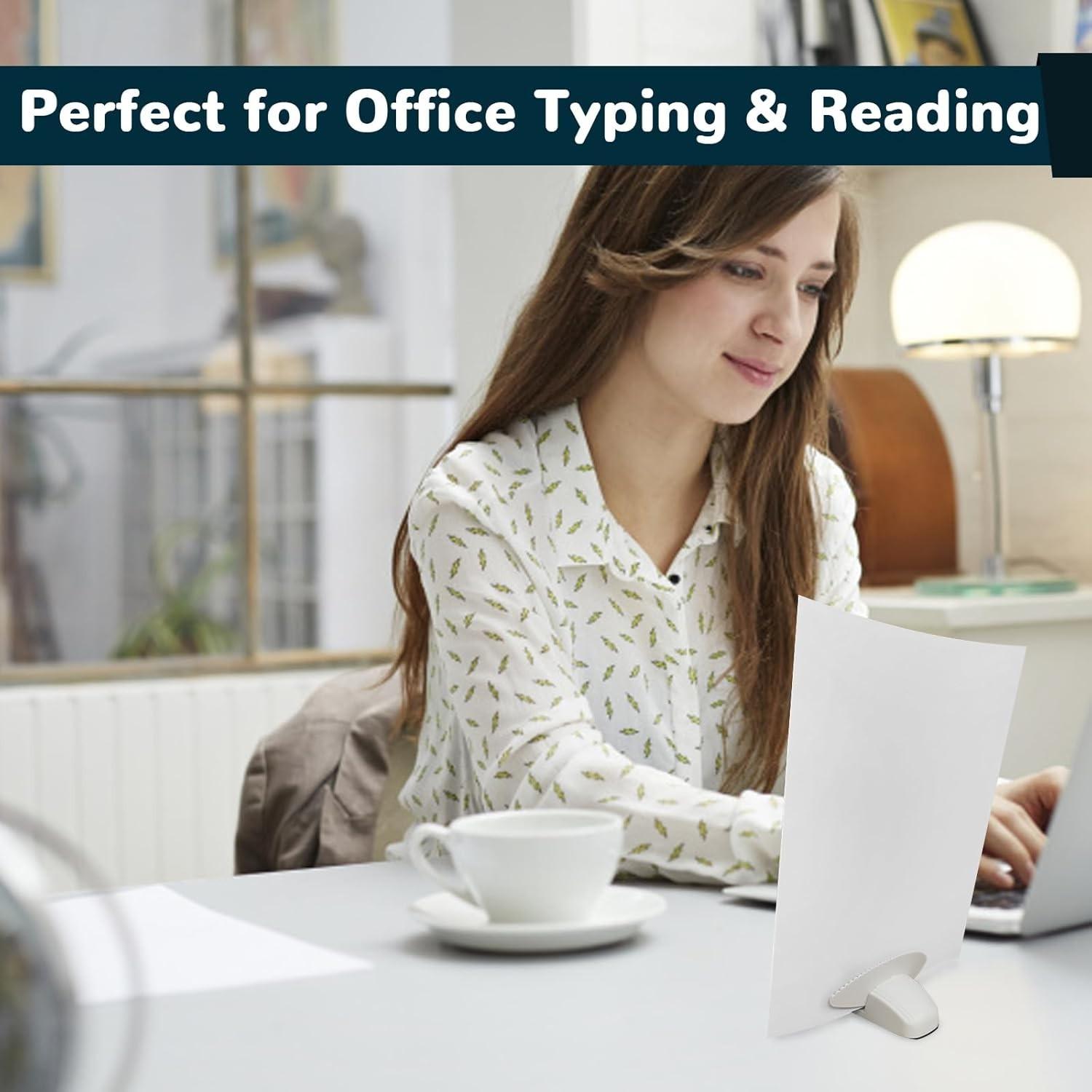 Plastic Document Holder for Typing, Portable Paper Stand with Non-Slip Base for A4 Paper, Compact Reading Clip Holder for Office Desk, Computer, Bank - White ﻿