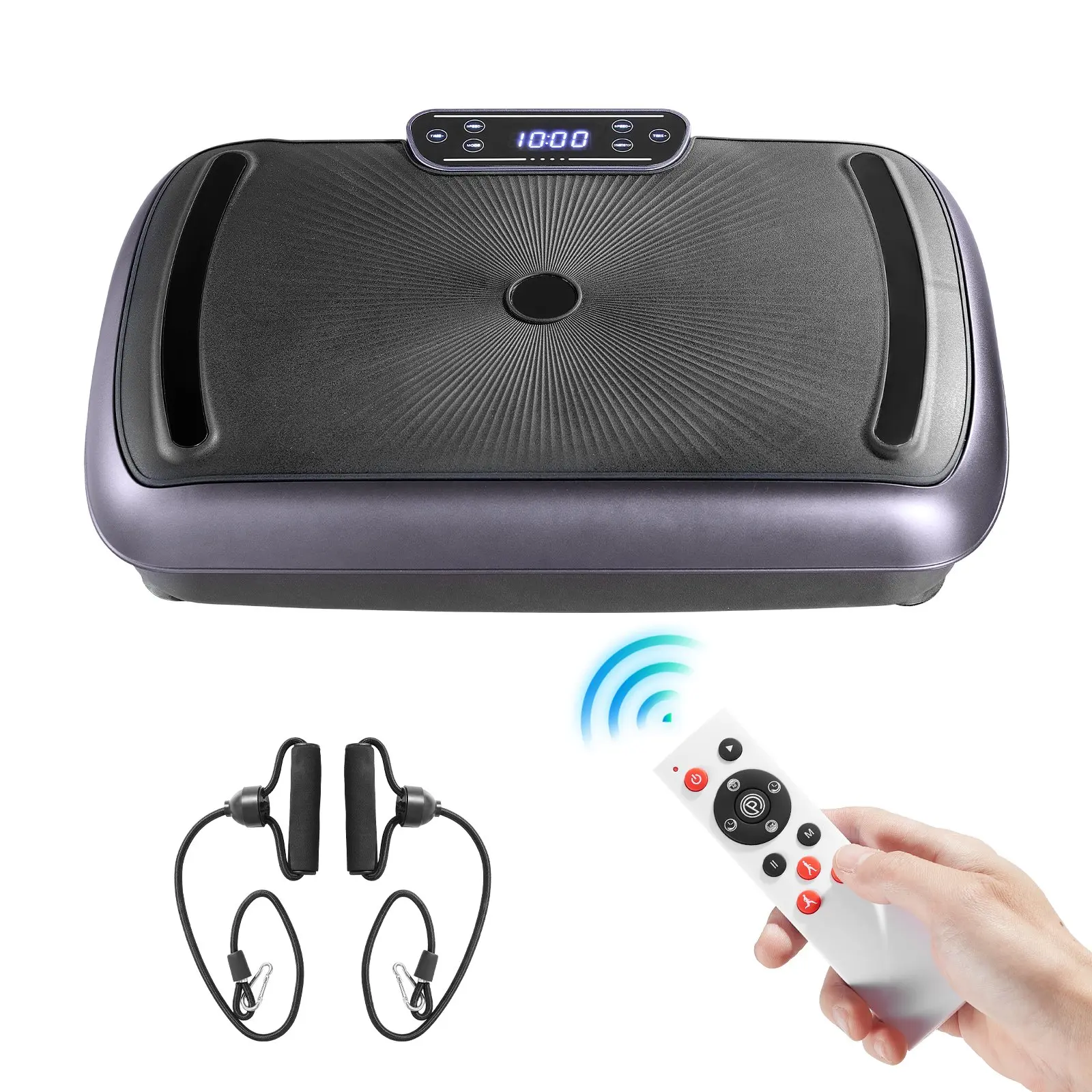 【Black Friday】VEVOR Compact Full Body Vibrating Exercise Plate with Sturdy Base, Lymph Drain & Weight Loss Home Workout Fitness Equipment, Includes 2 Resistance Bands, Black (for Men & Women), Includes Bands