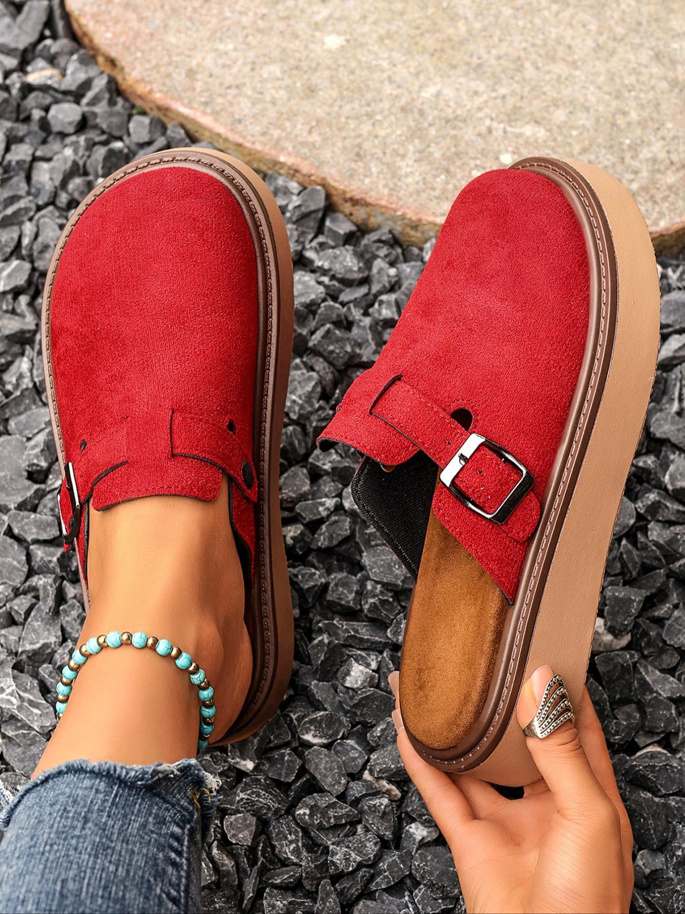 Women's Multi-Color Velvet Slip-On Shoes, Elegant Comfortable Large Size Single Button Design, Lightweight Slip Ons, Casual Fashion Slippers for Spring & Fall