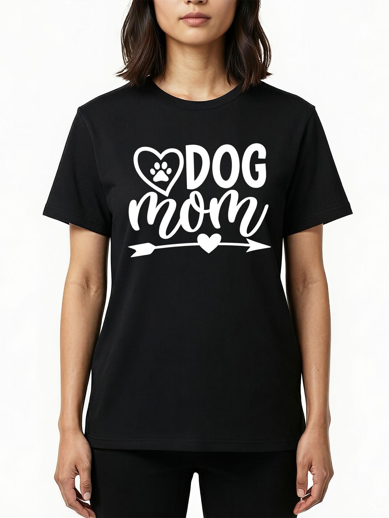 Dog Mom Graphic Tee, Cute Paw Print Heart Design, Casual Slim-Fitting Top for Dog Lovers, Mother's Day Gift for Dog Moms